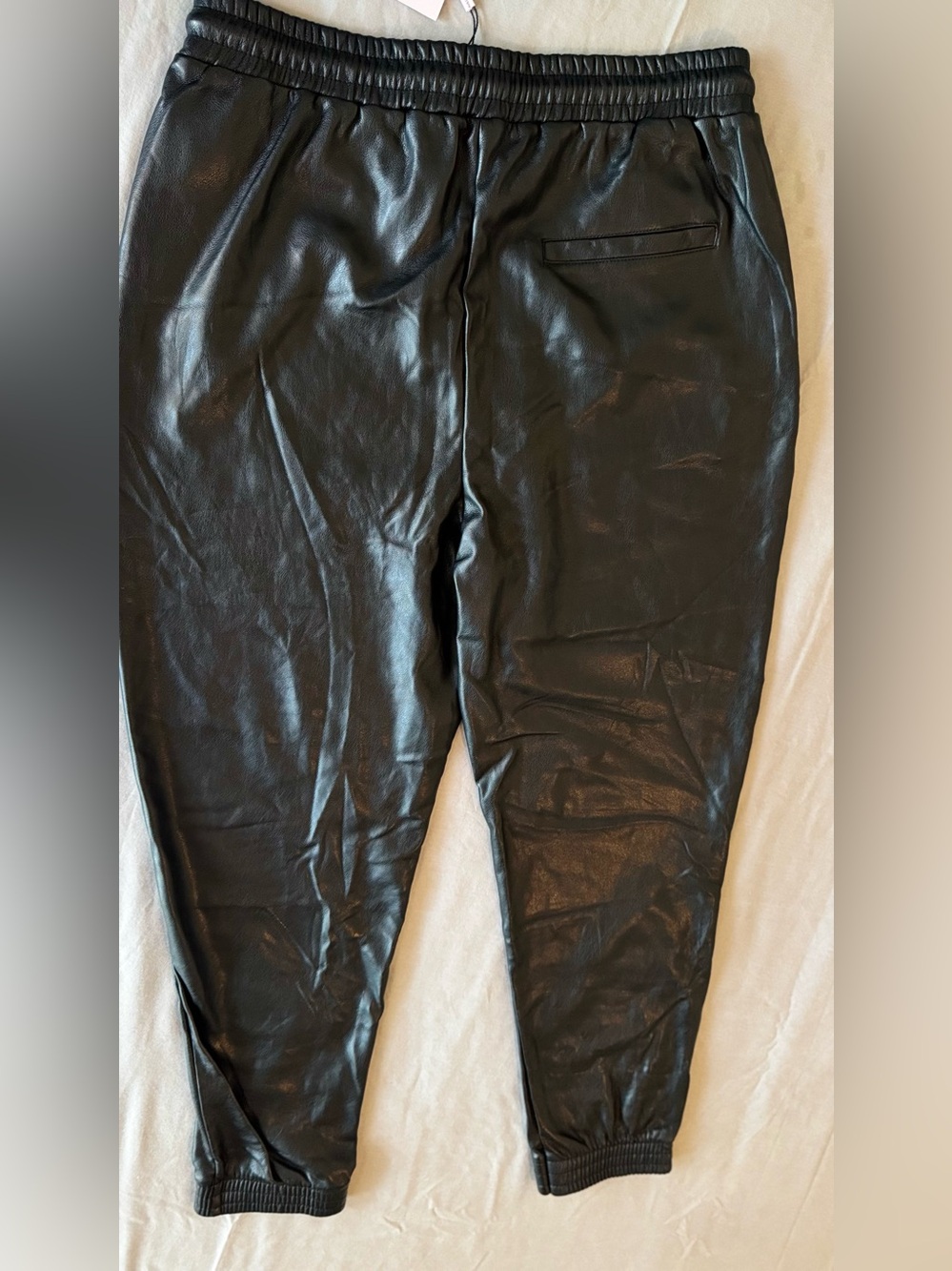 AVEC LES FILLES Black Vegan Faux Leather Jogger Pants Joggers - Picture 8 of 16